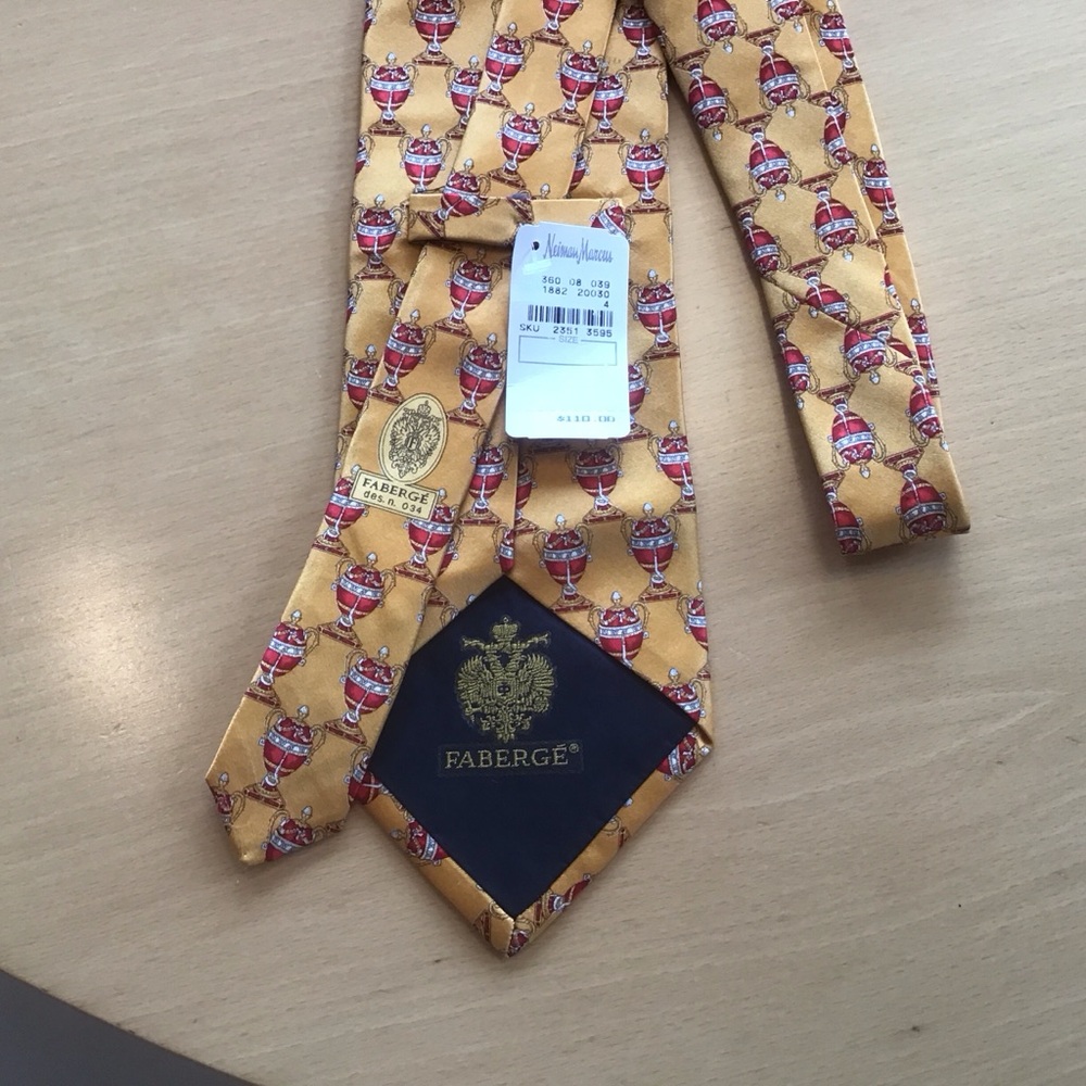 NEW‎ Faberge Silk Tie Necktie Imperial Egg Geometric Print Tie Yellow Gold Red - Picture 3 of 4